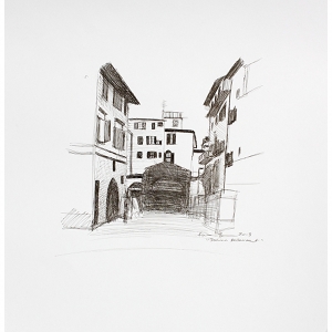 image: pen on paper drawing of Italian restaurant in Florence, Italy by artist Katrie Bonanno.
